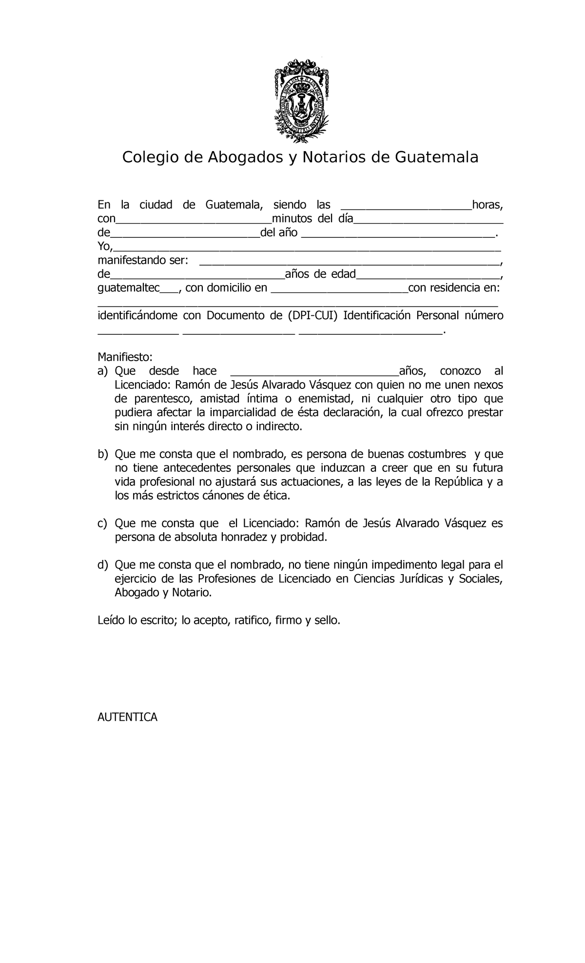 Acta De Declaración De Testigos Cang Colegio De Abogados Y Notarios De Guatemala En La Ciudad 1271