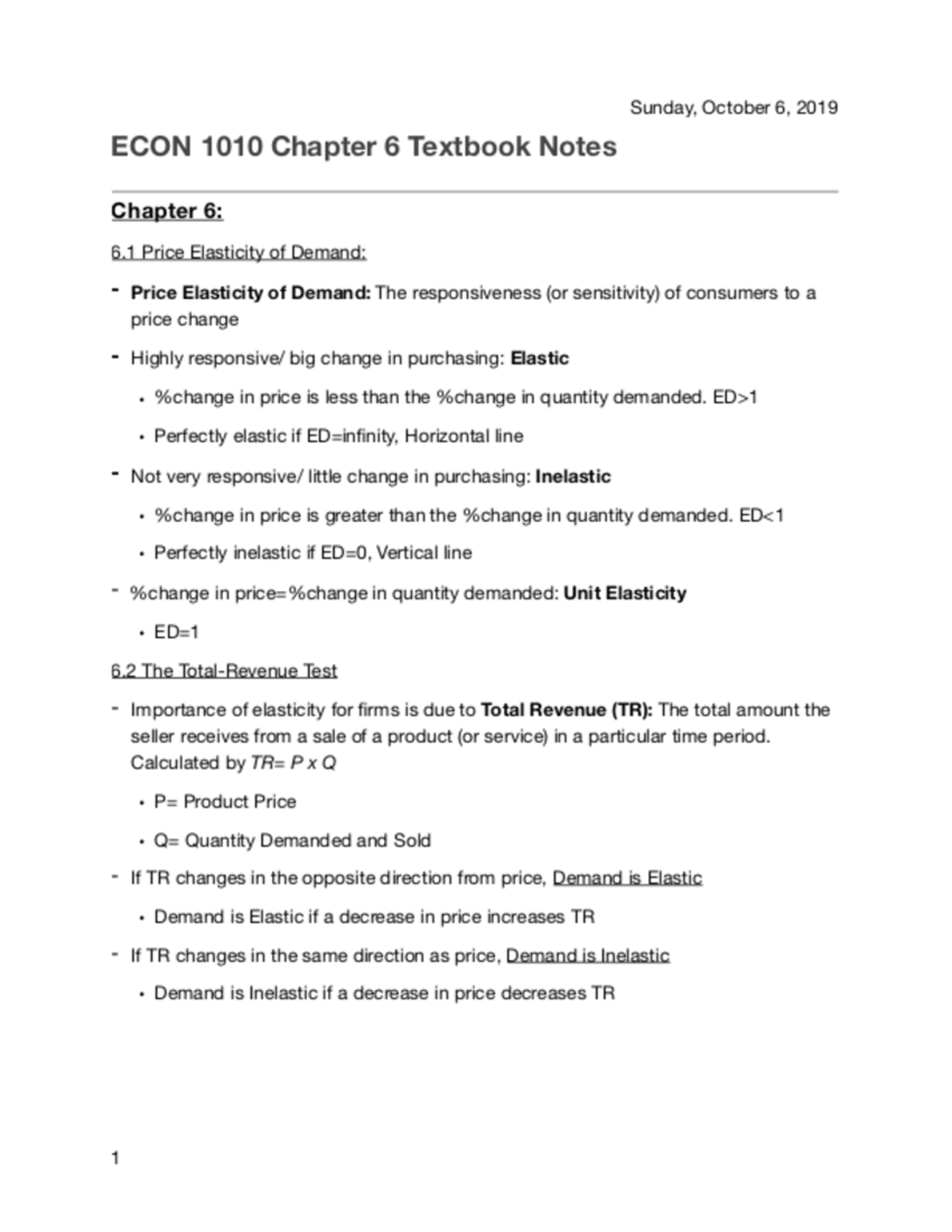 ECON 1010 Chp. 6 PDF - Lecture notes 6 - ECON 1010 - Studocu