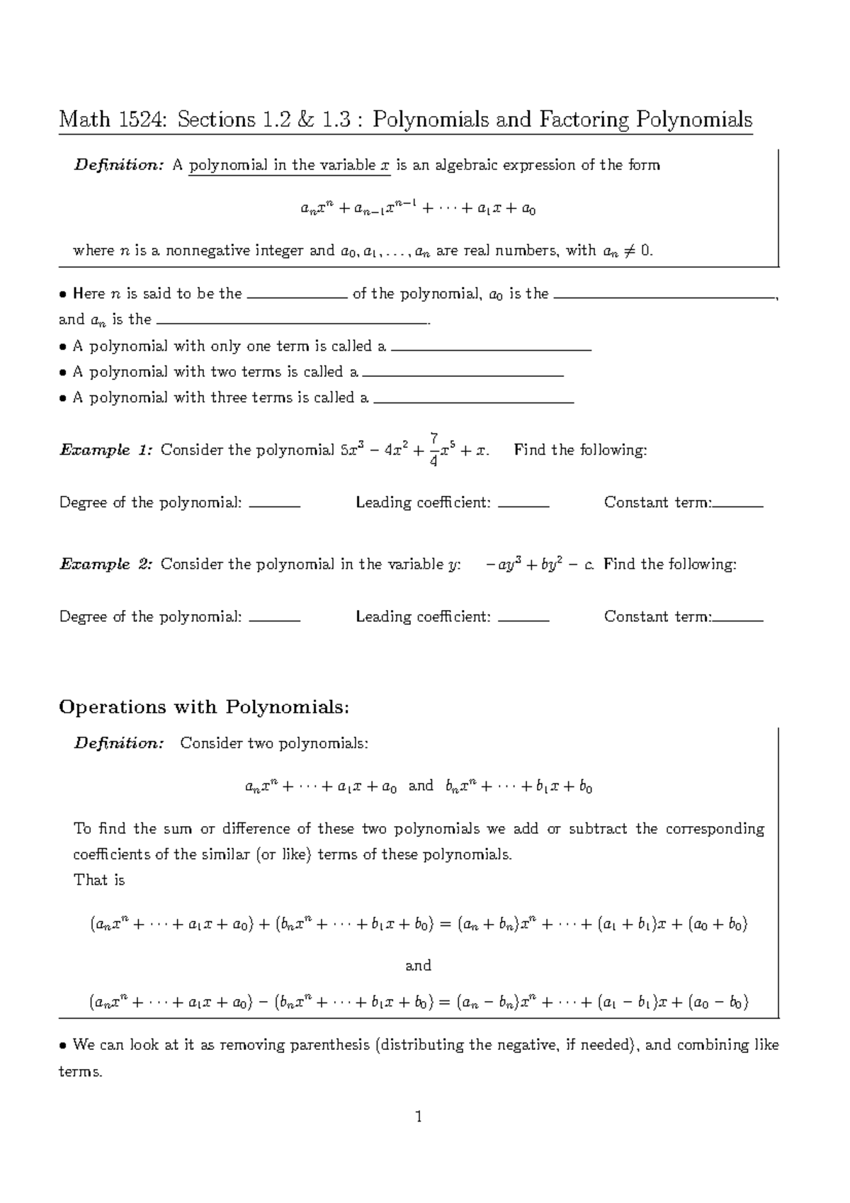 Factoring Polynomials Definition