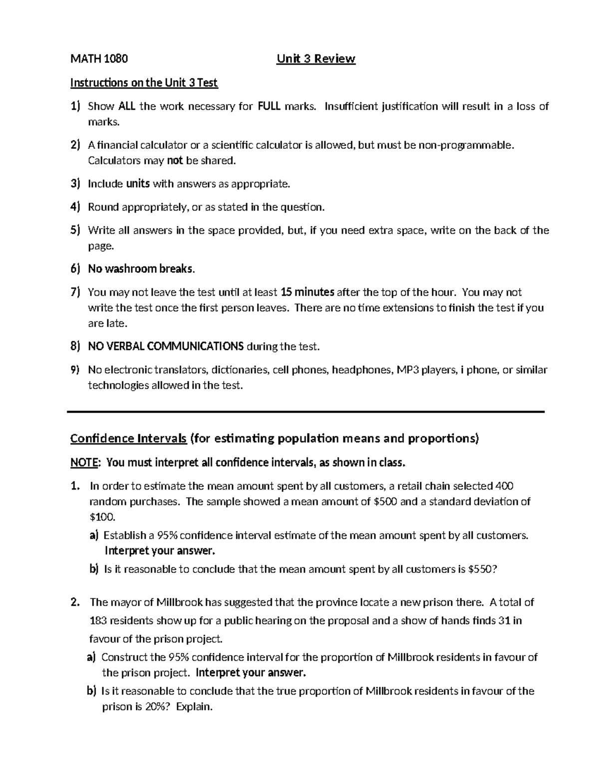Unit 3 Review - Summary Financial Math - MATH 1080 Unit 3 Review ...