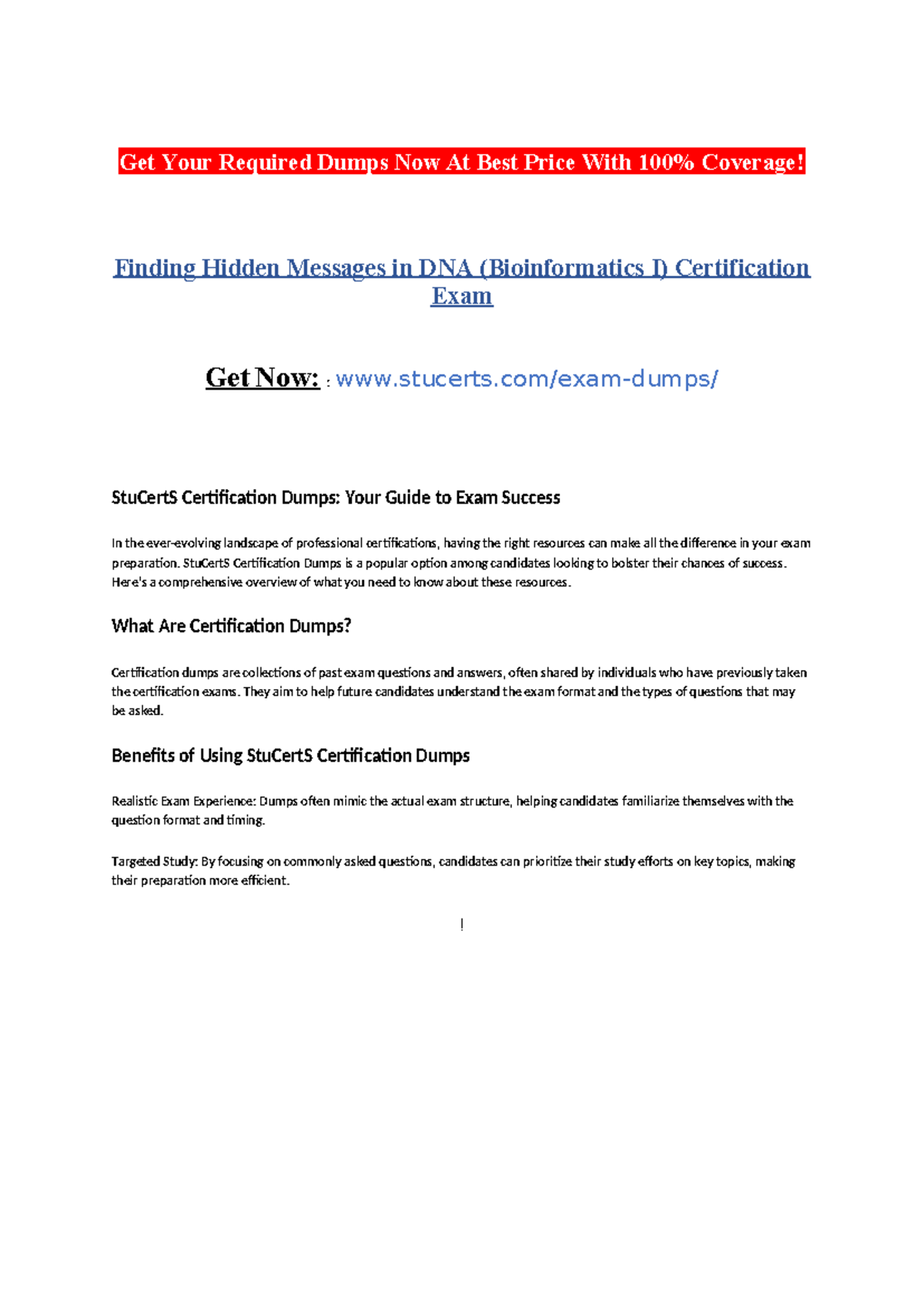 Finding Hidden Messages in DNA (Bioinformatics I) Certification Exam ...