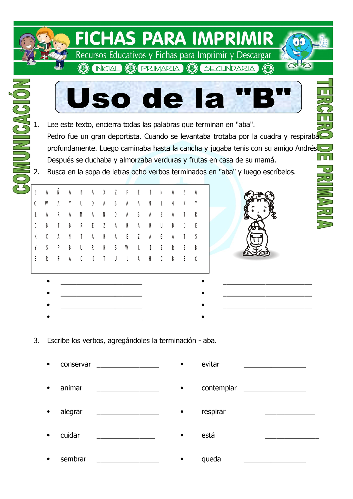 Ficha Uso De La B Para Tercero De Primaria - 1. Lee Este Texto ...