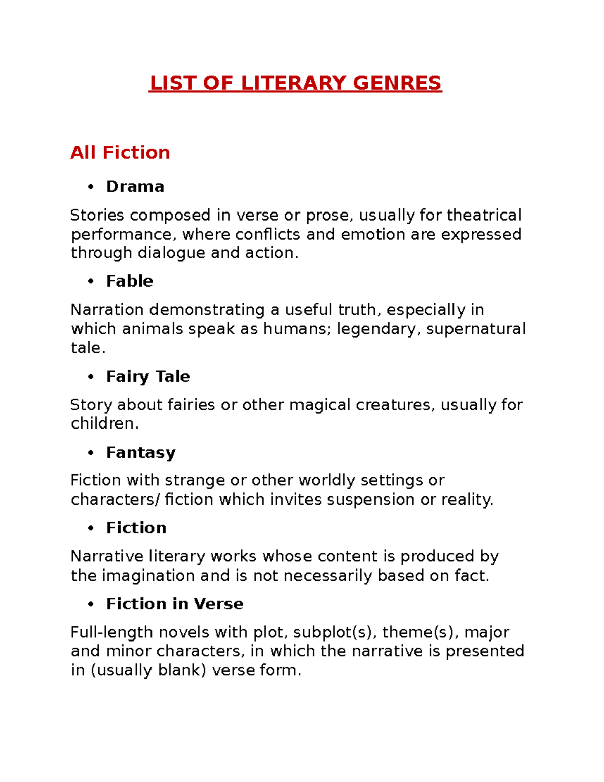 ListofLiterary Genres Philippine Literature LIST OF LITERARY GENRES