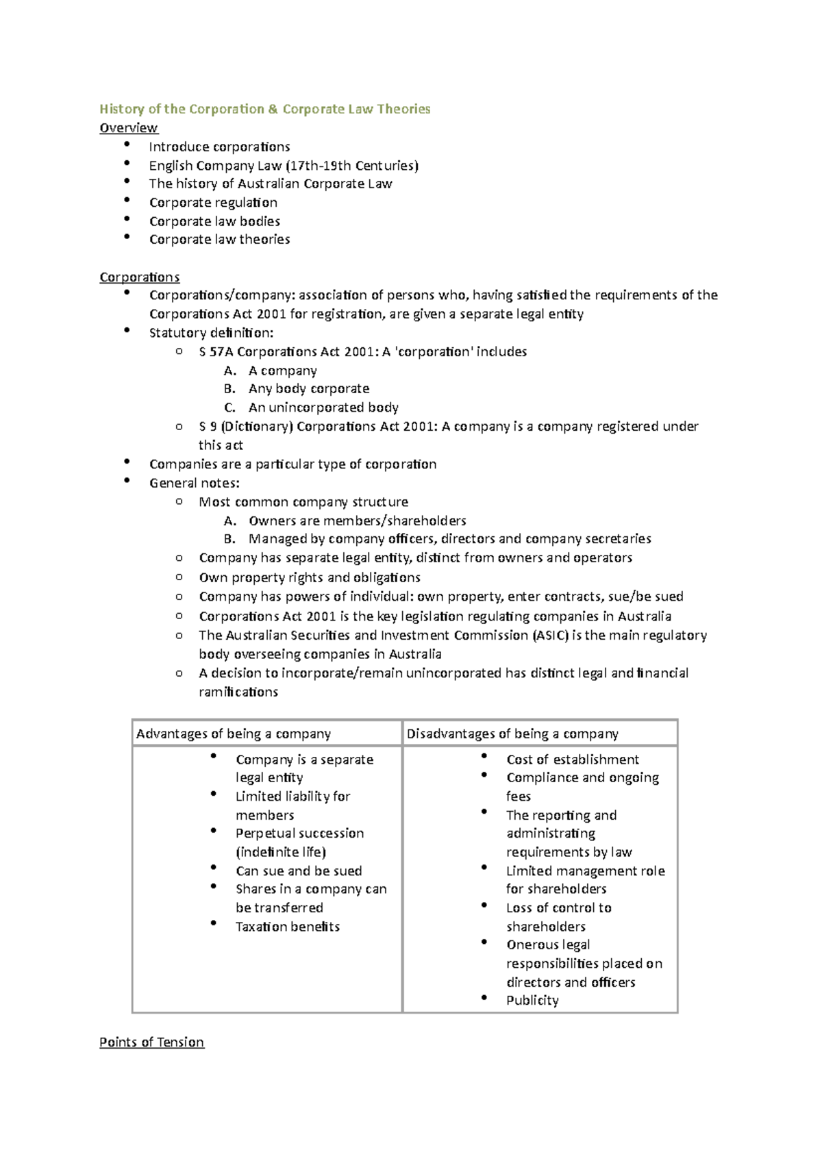 Lecture Notes . - History Of The Corporation & Corporate Law Theories ...