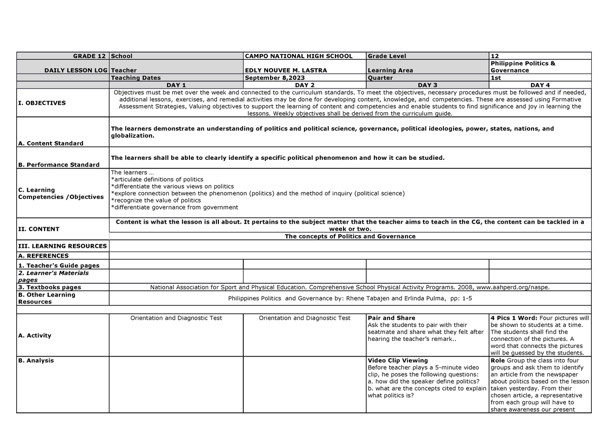 DLL 2ND WEEK-PPG - dll - GRADE 12 School CAMPO NATIONAL HIGH SCHOOL ...