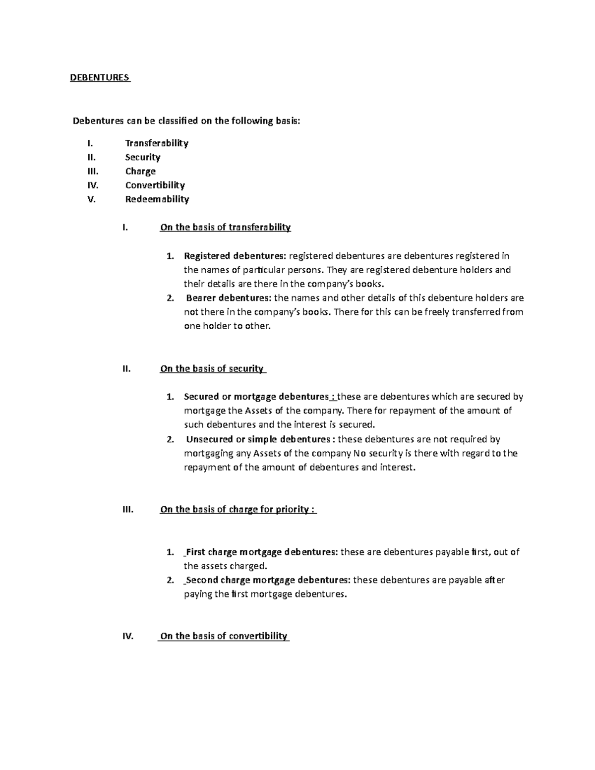 Kinds of Debentures and shares - DEBENTURES Debentures can be ...