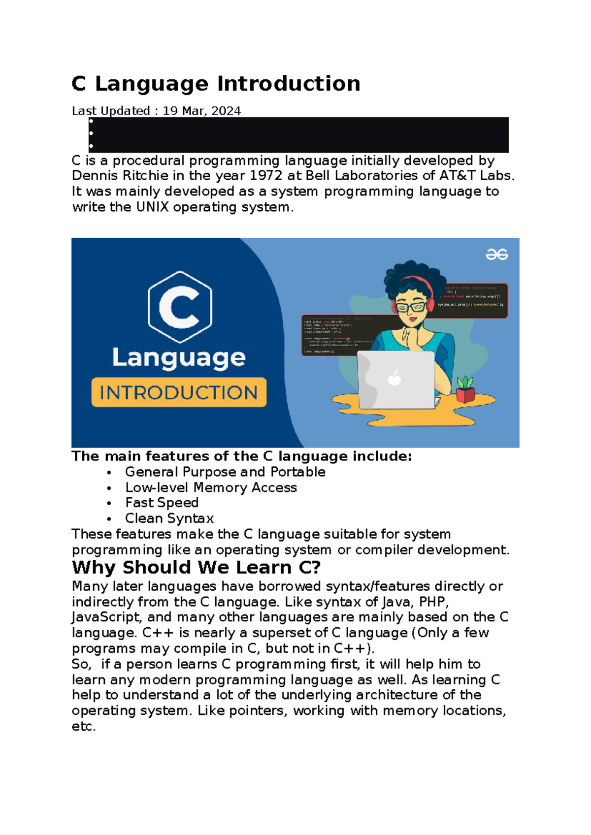 C Language Introduction - It was mainly developed as a system ...