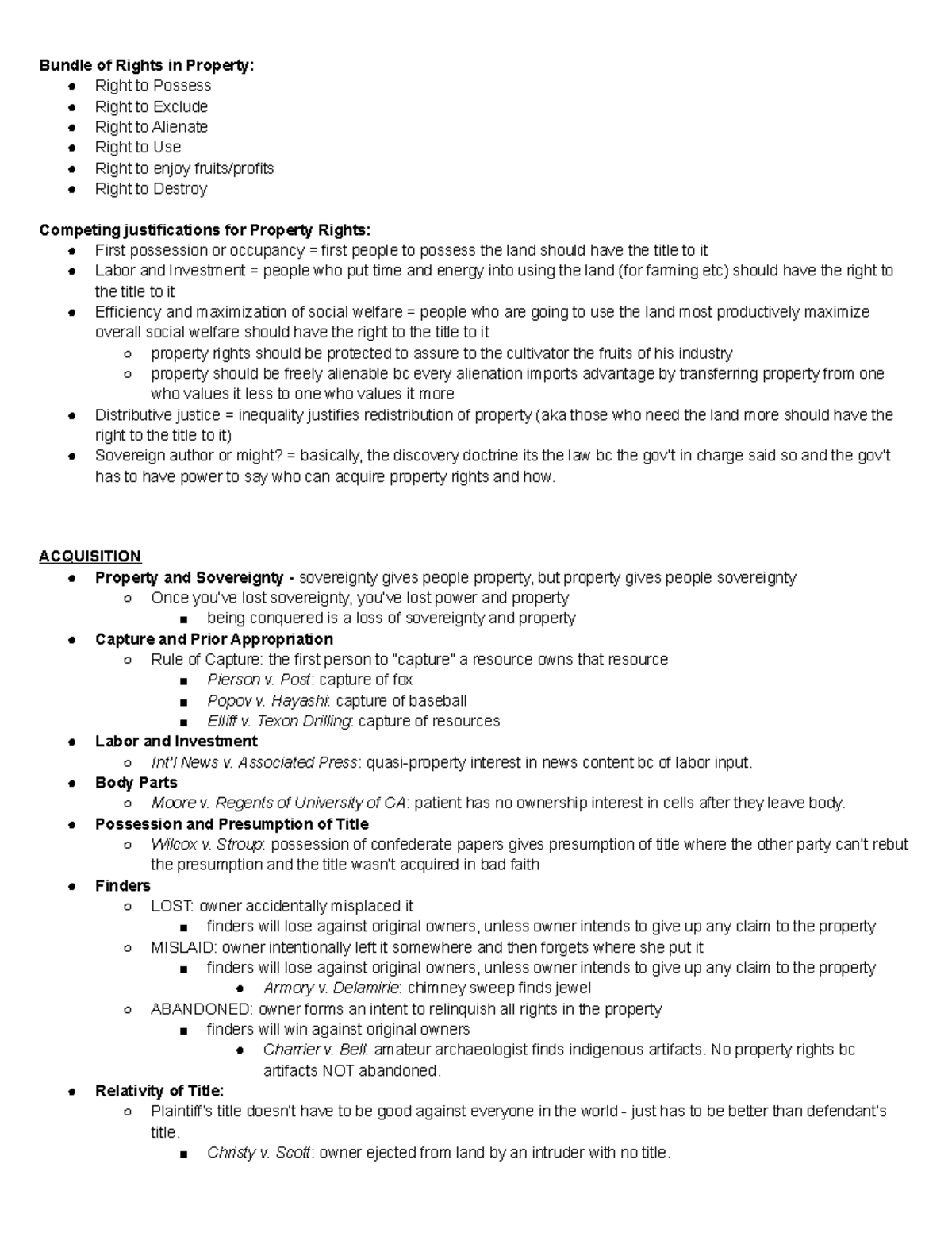 Property Outline ATTACK OUTLINE Bundle of Rights in Property Right