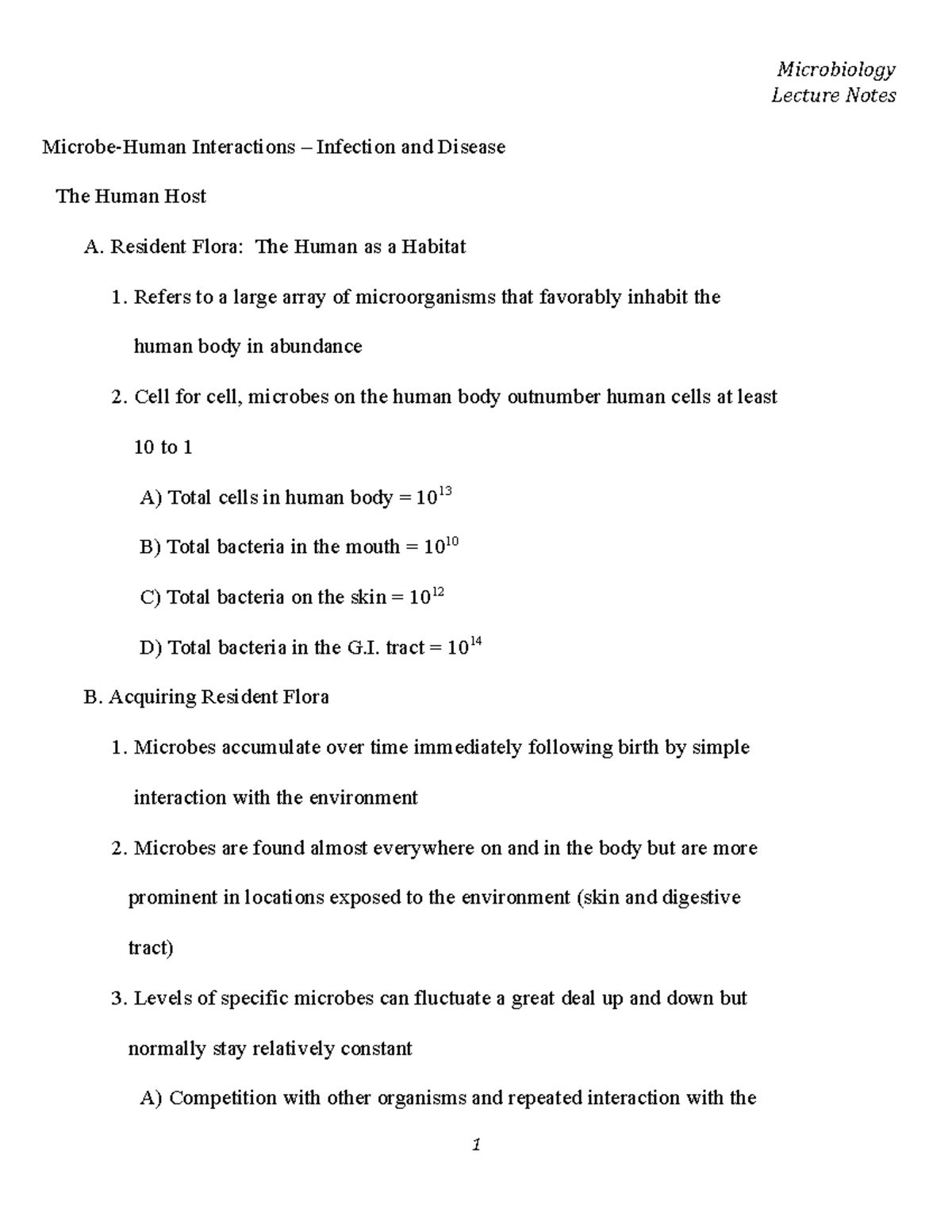 2021-Microbiology-Lecture-Notes-Microbe-Human Interactions -Notes-No ...