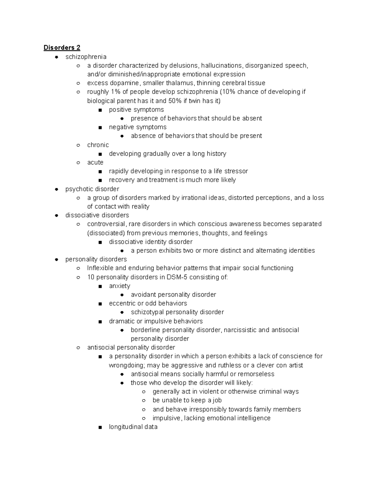 Psych 100B - JUL 13th - Notes - Disorders 2 Schizophrenia A Disorder ...