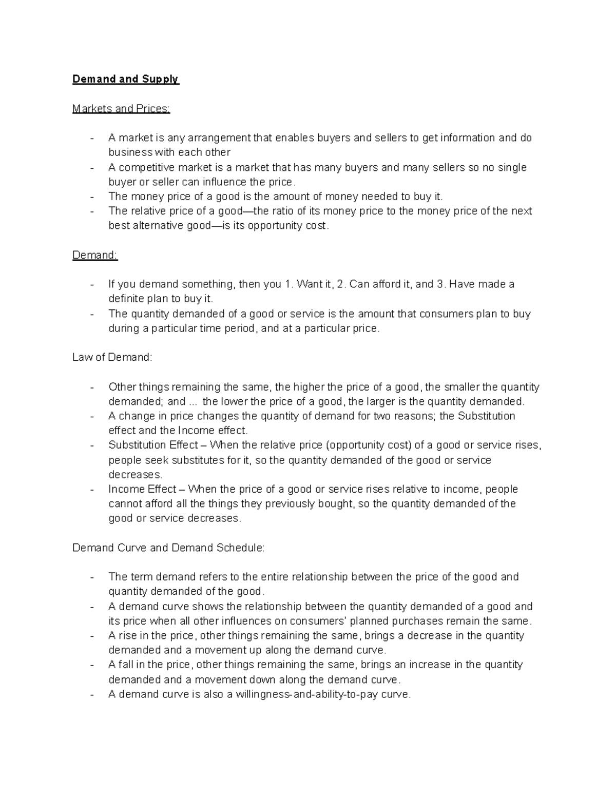 Chapter 3 Lecture Notes - Demand and Supply Markets and Prices: - A ...