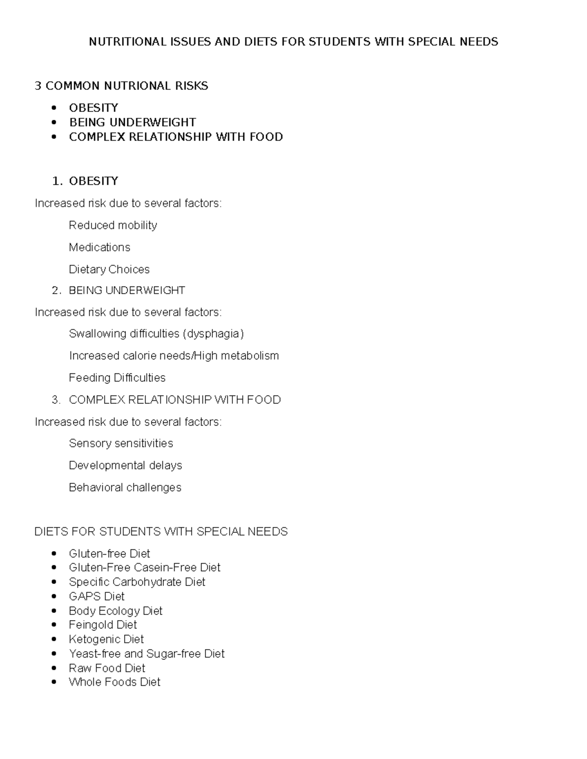 Nutritional Issues AND Diets FOR Students WITH Special Needs ...
