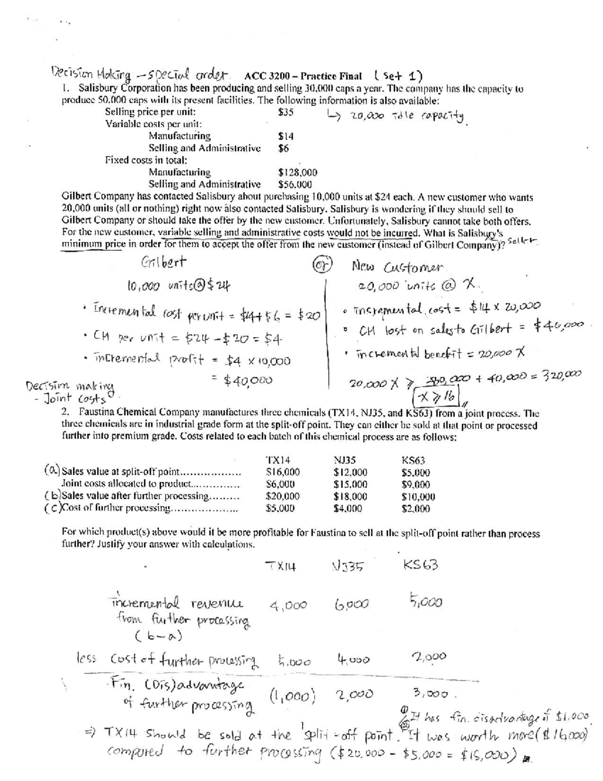 Practice problems for the final - Set 1-solutions - ACC 3200 - Studocu