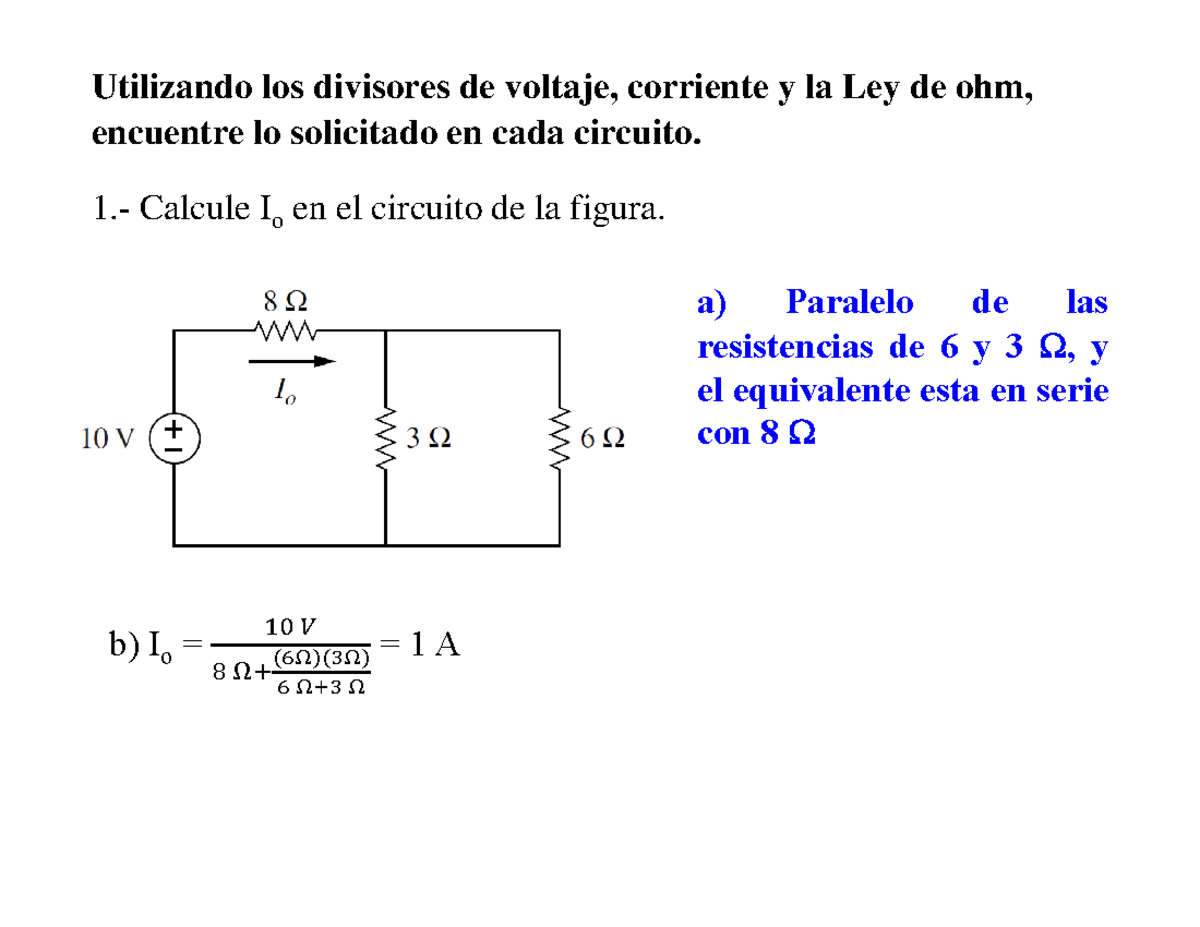 05 Tarea Divisores de voltaje y corriente solución - Utilizando los