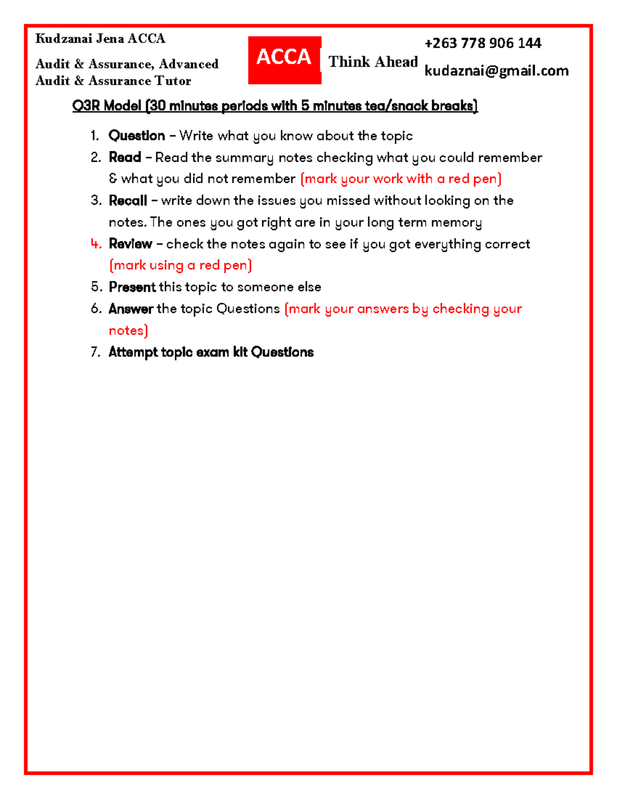 Effective Study Guide - Acca - + ACCA Think Ahead Kudzanai Jena ACCA ...
