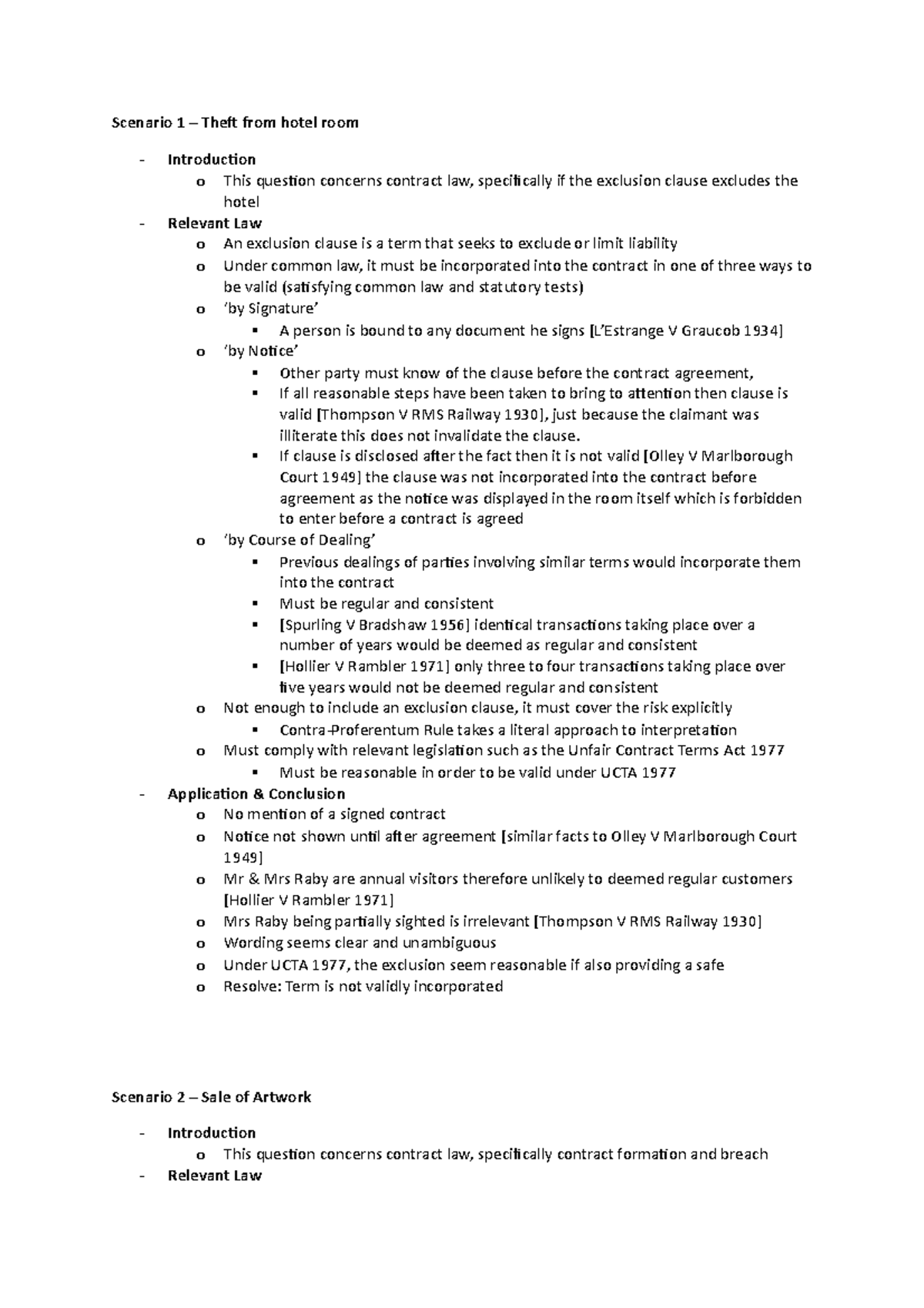 Law scenarios Ten questions which show relevant law and application