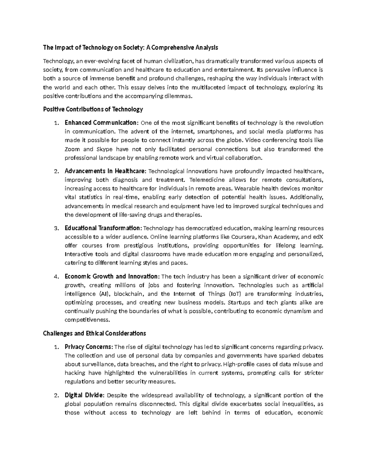 Technology - Its pervasive influence is both a source of immense ...