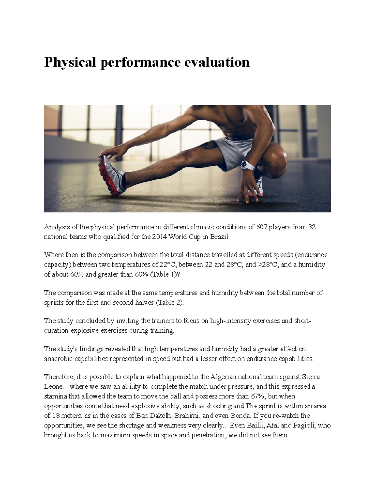 Physical performance evaluation Physical performance evaluation