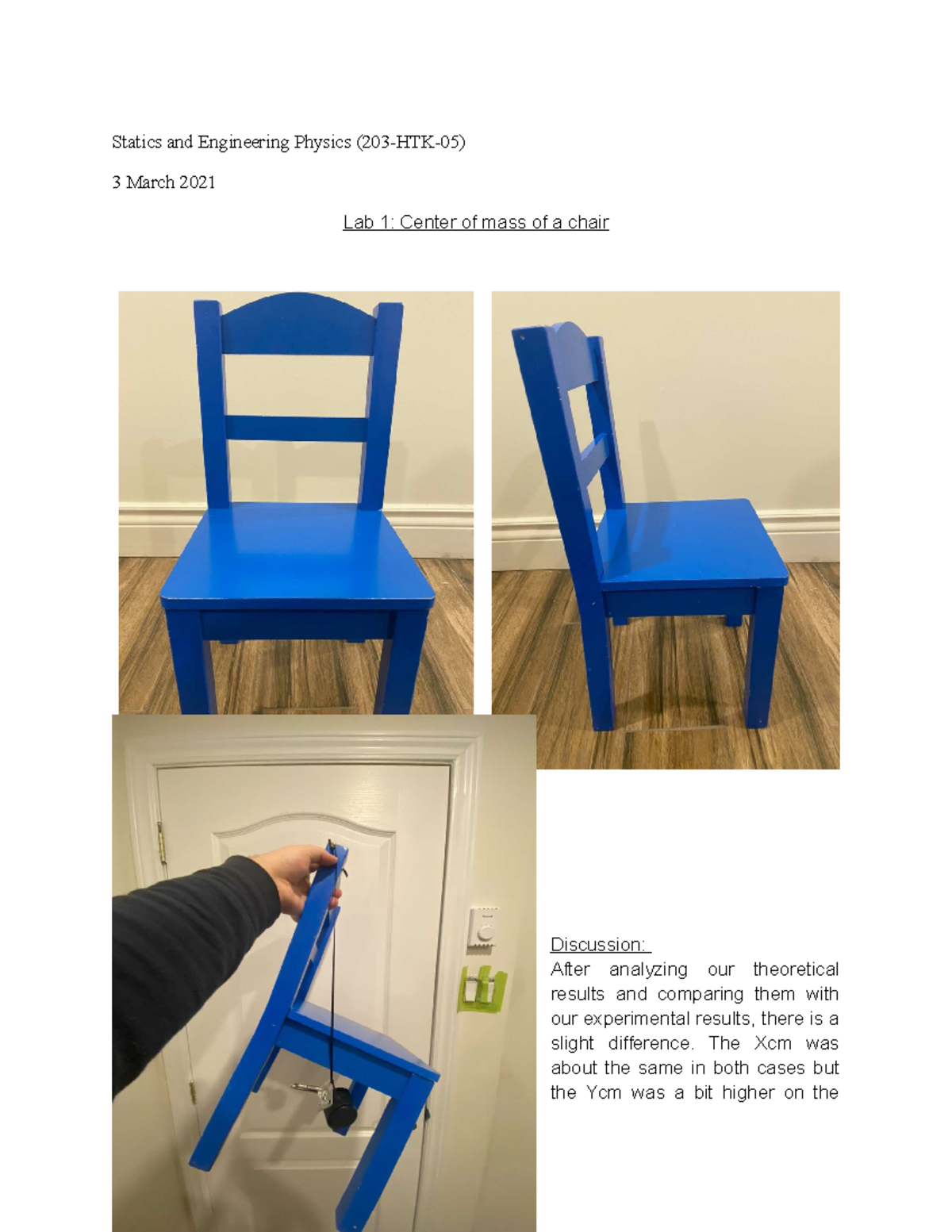 Lab 1 (Chair CM) lab 1 Statics and Engineering Physics (203HTK05