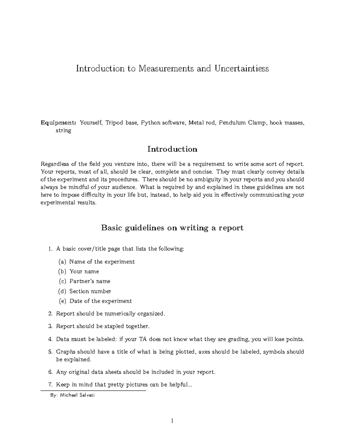 Gen Phys Lab 1 + Report Format - Introduction to Measurements and ...