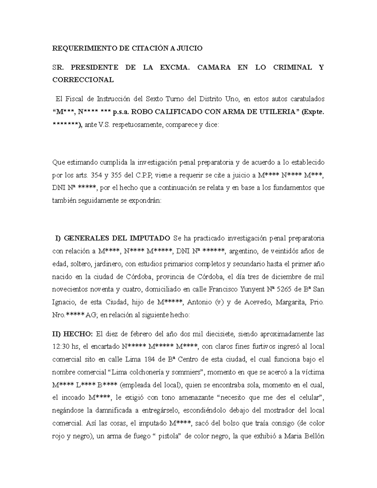 Requerimiento DE Citación A Juicio Modelo - REQUERIMIENTO DE CITACIÓN A ...