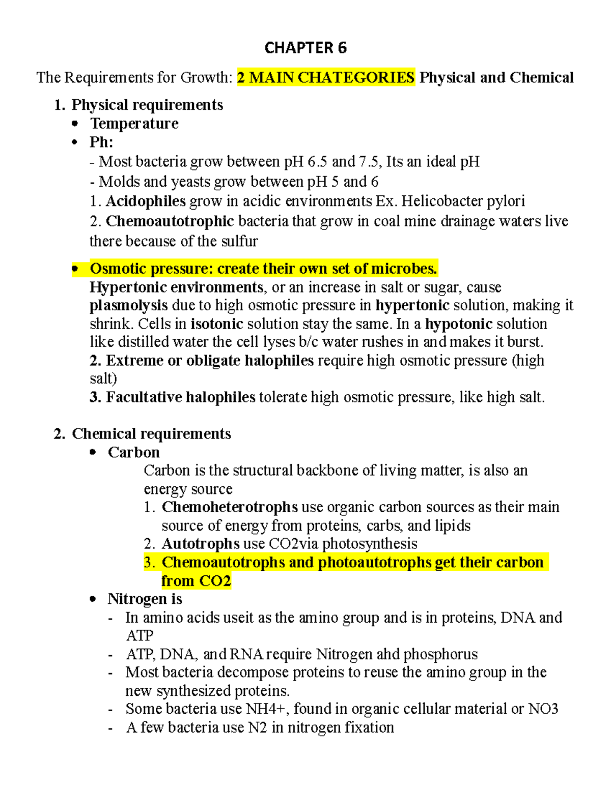 Chapter 6 review - microbiology - CHAPTER 6 The Requirements for Growth ...