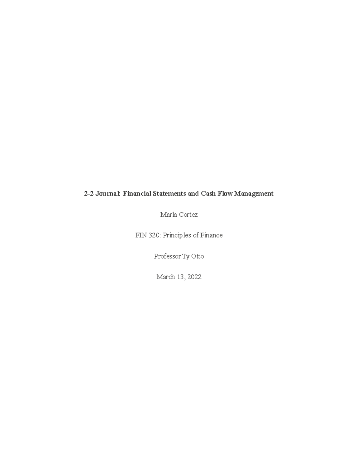 2-2 Journal - Financial Statements and Cash Flow Management - 2-2 ...