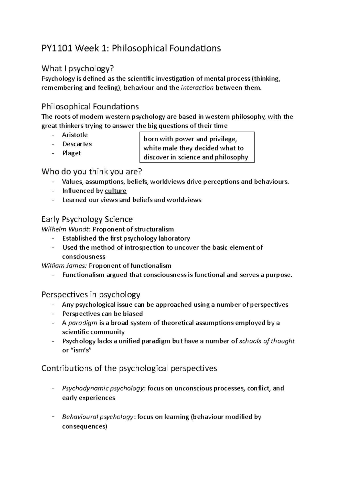 PY1101 Week 1 - Lecture notes week 1 - PY1101 Week 1: Philosophical ...