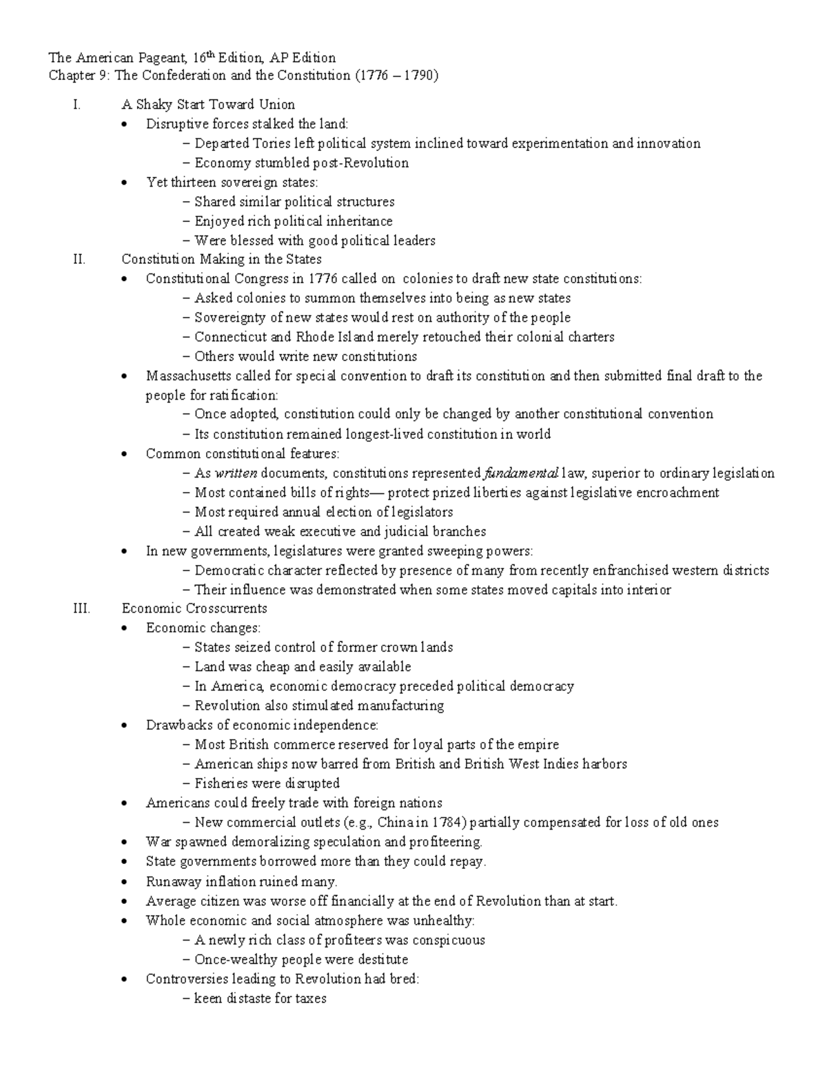 Chapter 9 - The Confederation and the Constitution - A Shaky Start ...
