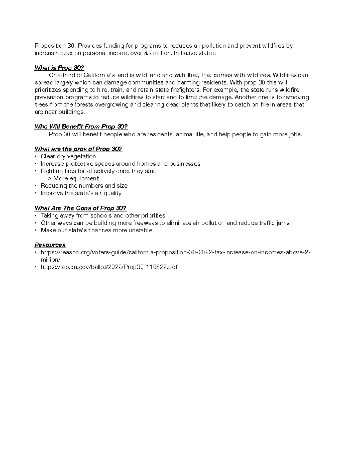 Proposititon 30 Notes for Prop 30 Proposition 30 Provides funding