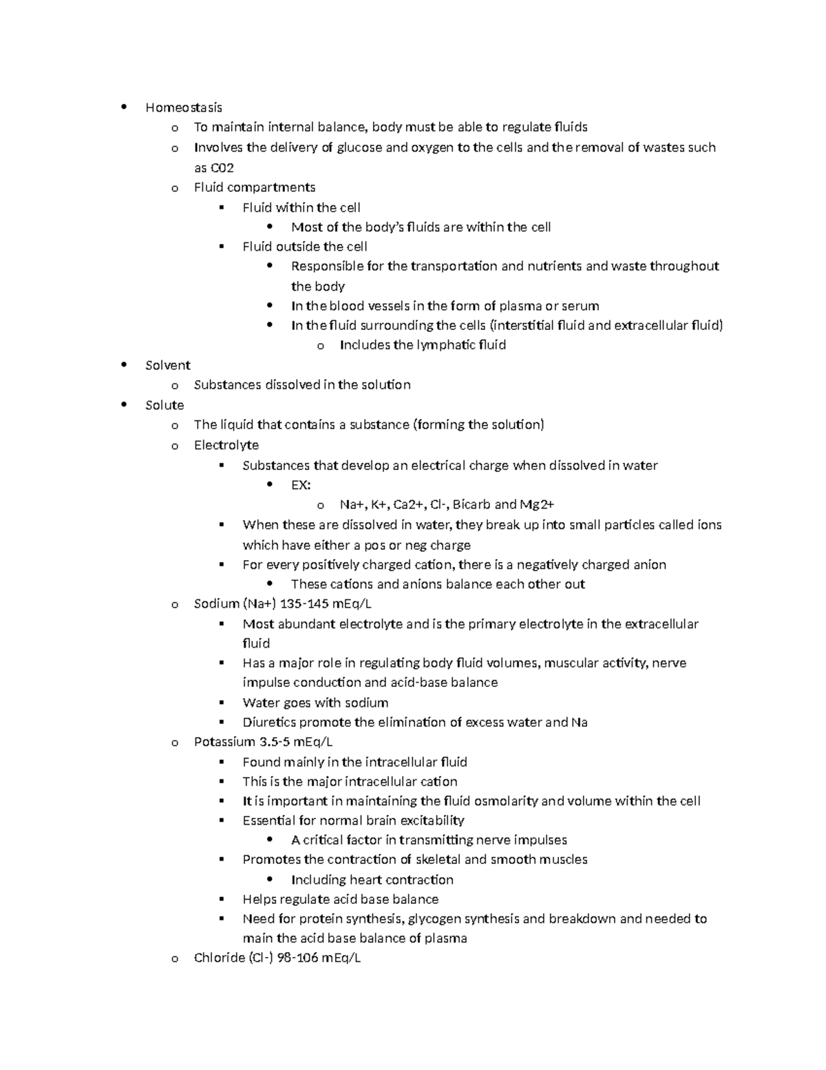 Fluids and Electrolytes MS1 - Homeostasis o To maintain internal ...