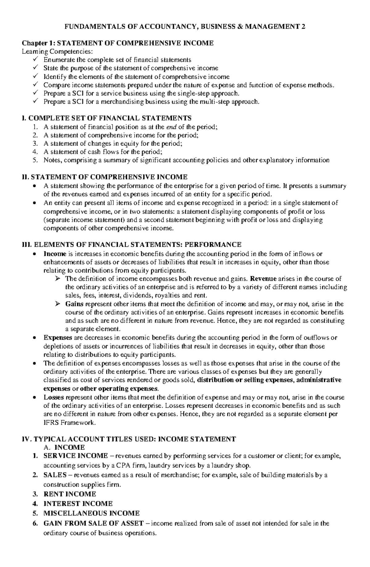 Chapter 1 - Statement of Comprehensive Income Send - FUNDAMENTALS OF ...