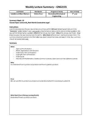 Weekly Lecture Summary-GNG2101 - Weekly Lecture Summary – GNG Last Name ...