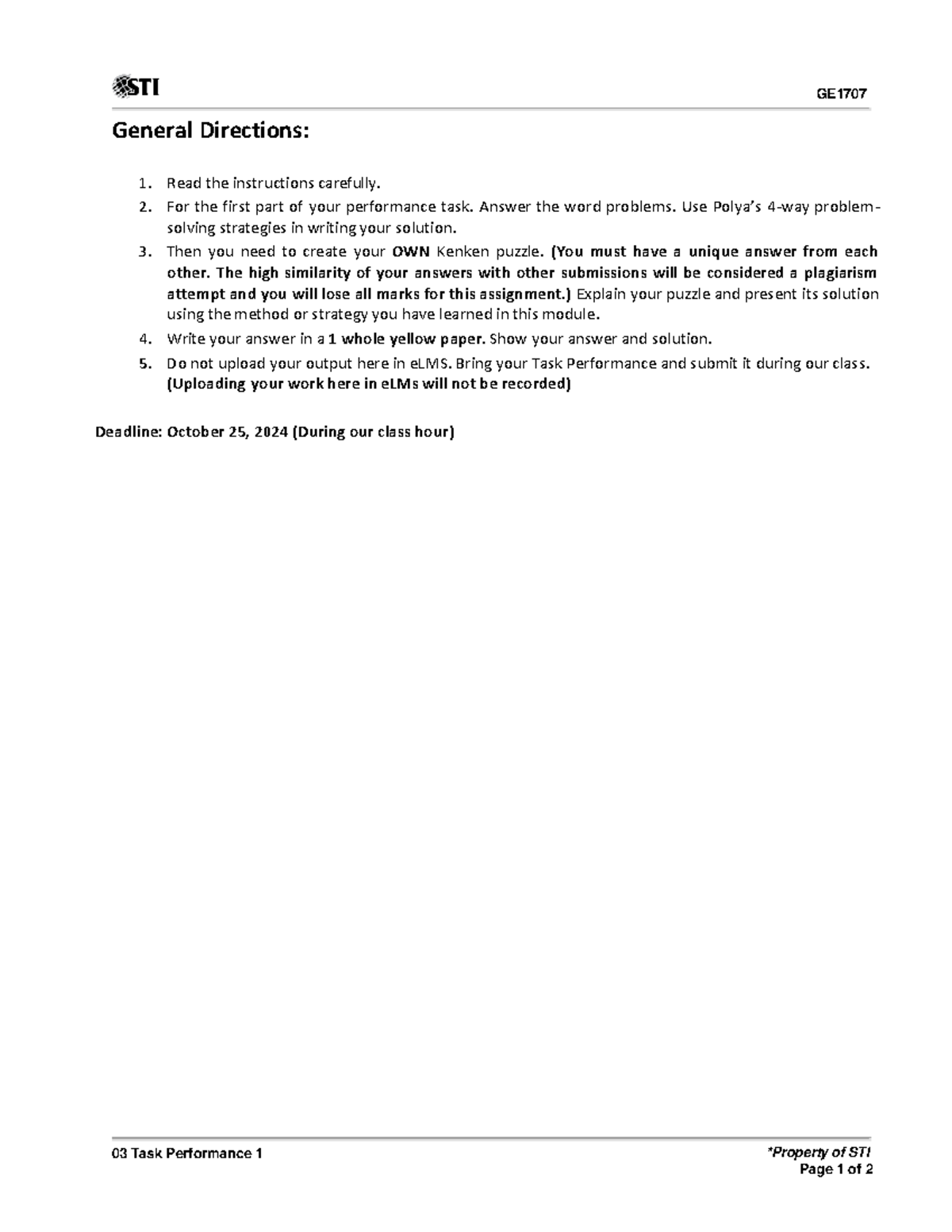 03 Task Performance 1(5) - GE 03 Task Performance 1 *Property of STI ...