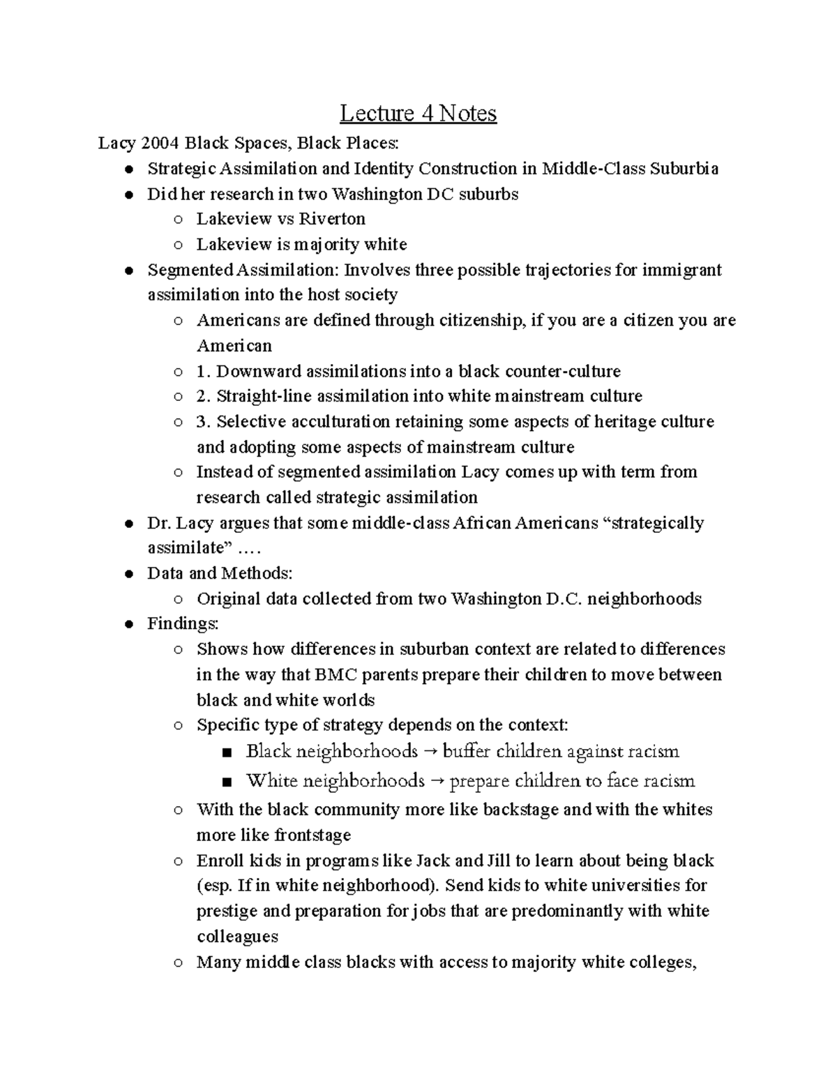 Lecture 4 Notes - Professor Budak - Lecture 4 Notes Lacy 2004 Black ...