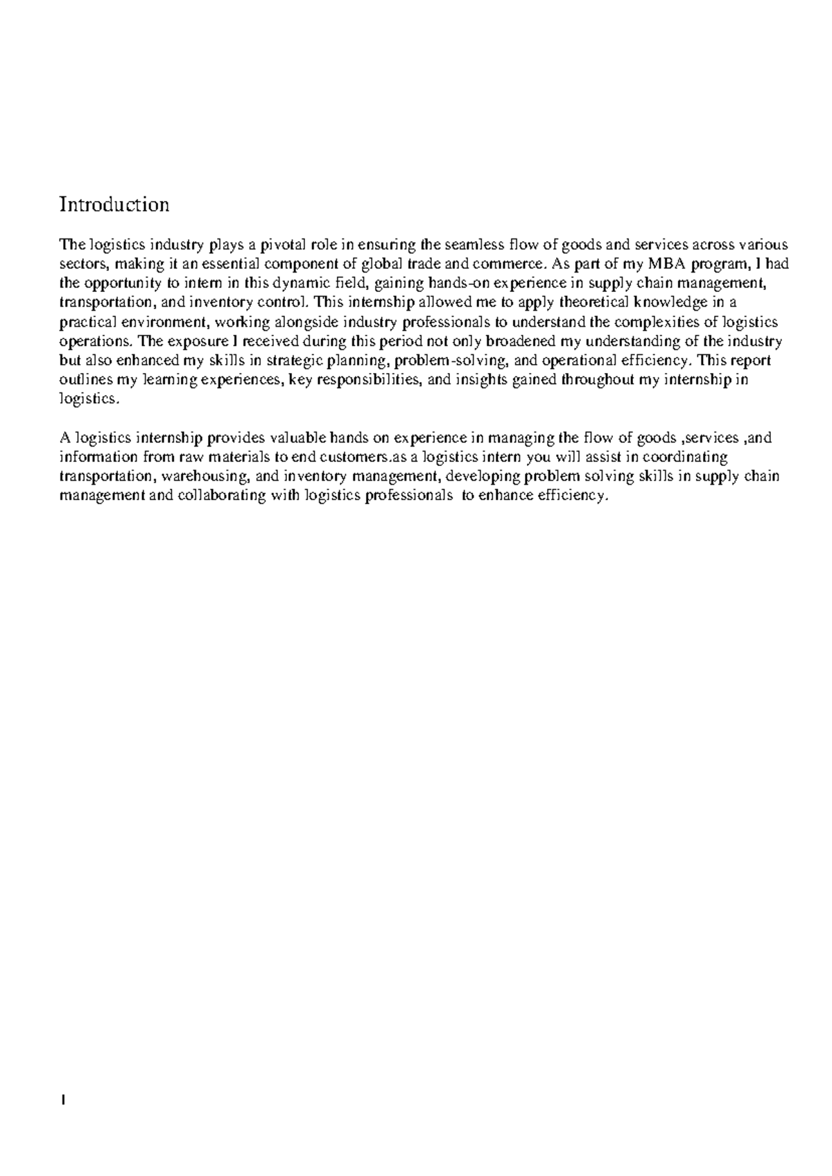 Logis 2 rajan report - Introduction The logistics industry plays a ...