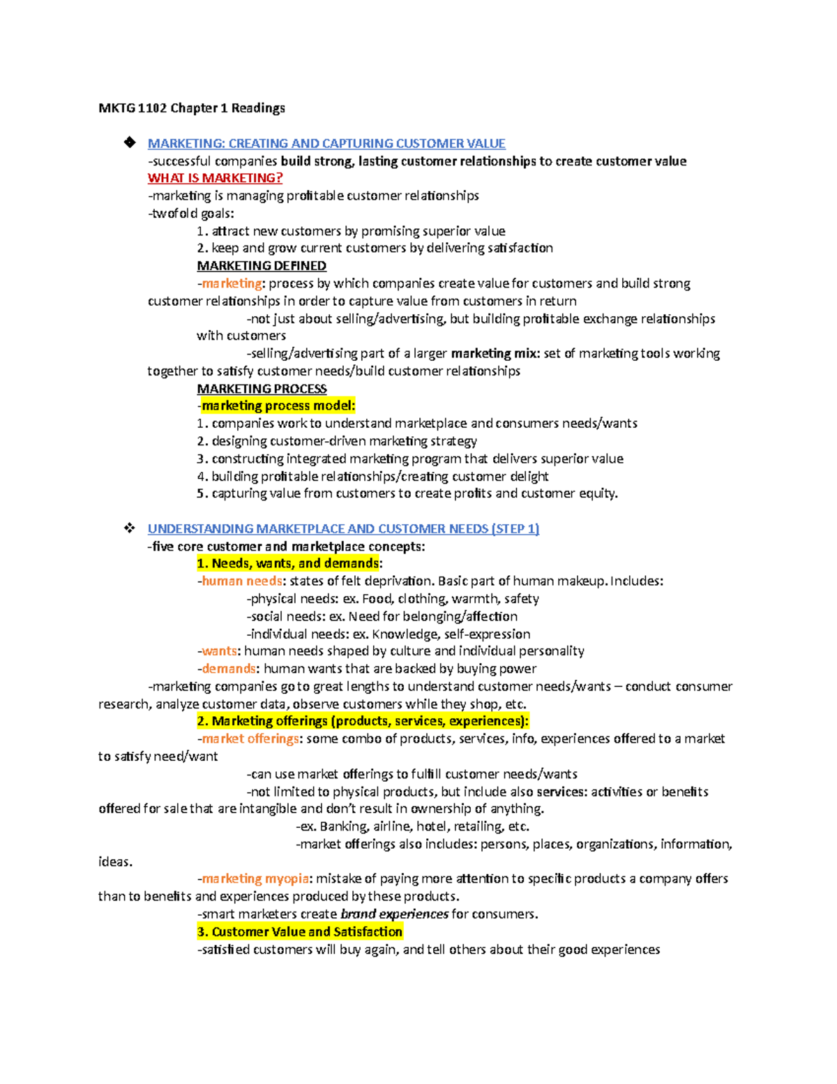 MKTG Readings Ch. 1 - Lecture notes 1 - MKTG 1102 Chapter 1 Readings ...