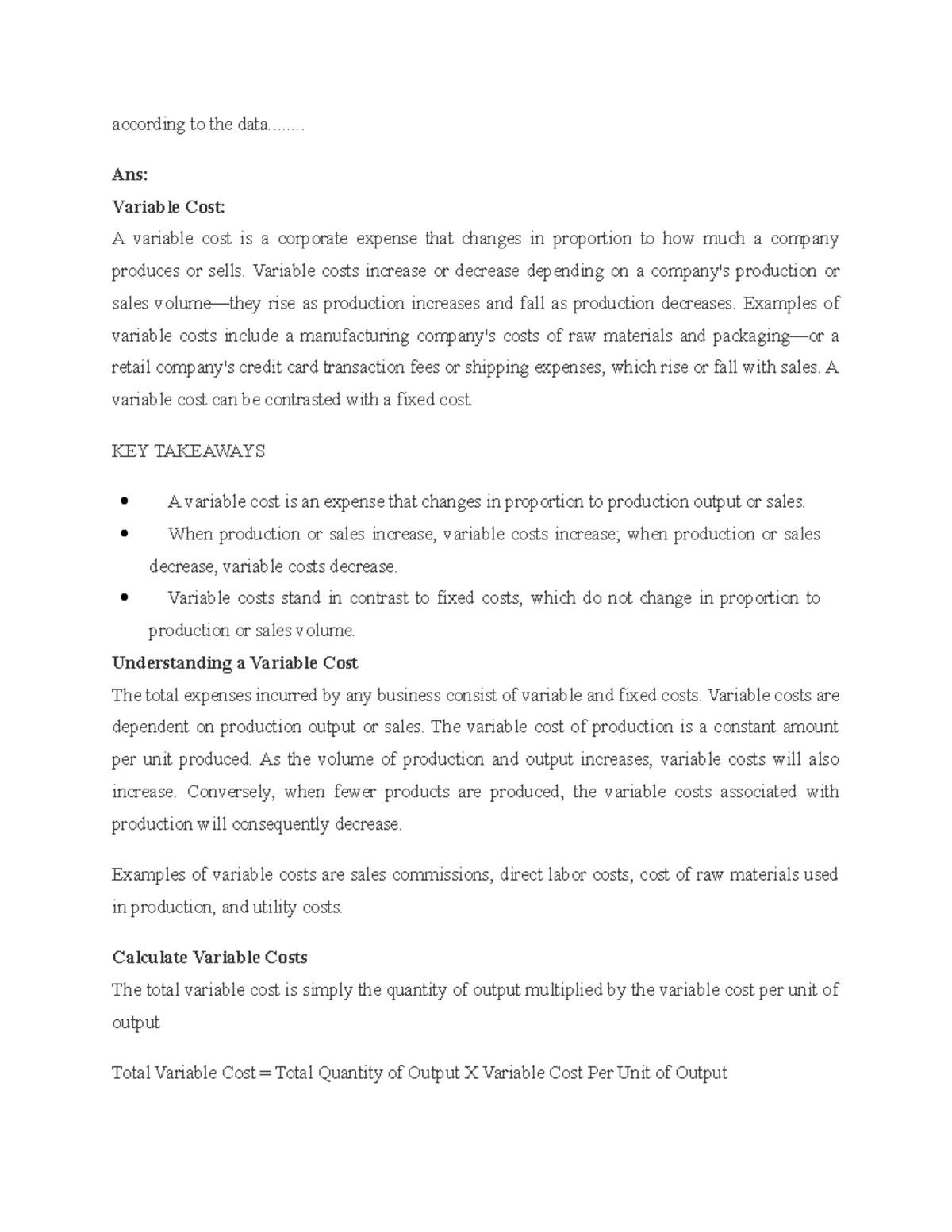 Real Example of fixed & variabe costs - Accounting and financial ...