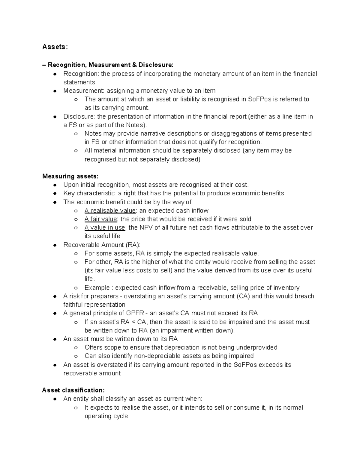 ACCT10001 - Lecture 3 Notes - Assets: Recognition, Measurement ...