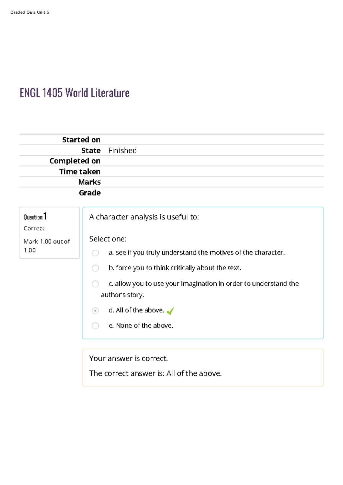 Quiz Autumn 2020, questions and answers - Question 1 Correct Mark 1 out ...