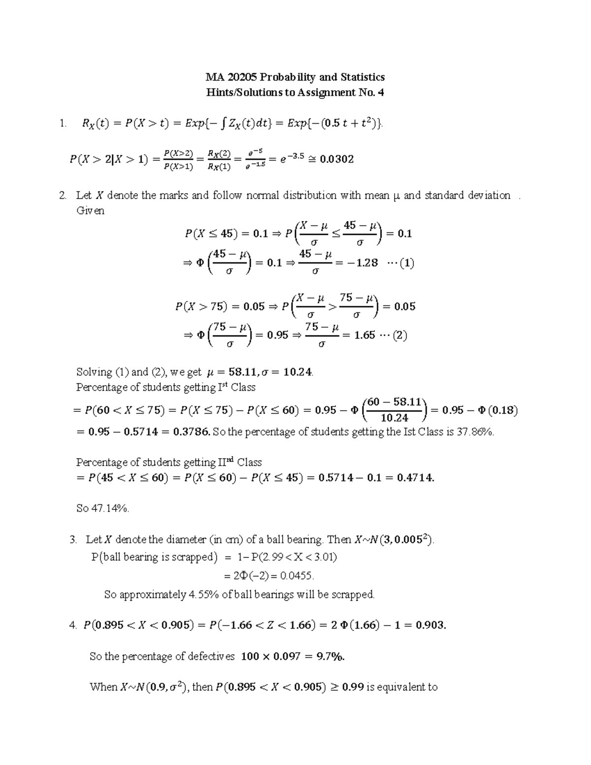 Solutions Assign 4 2021 Autumn - MA 20205 Probability and Statistics ...
