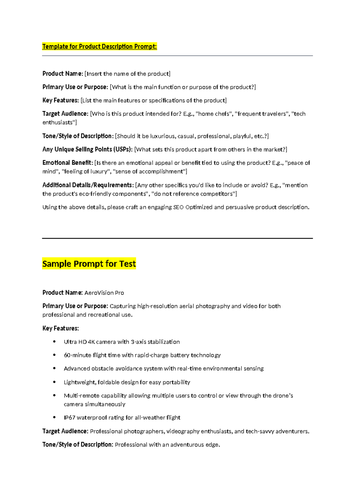 2.1 Template for Product Description Prompt - Template for Product ...