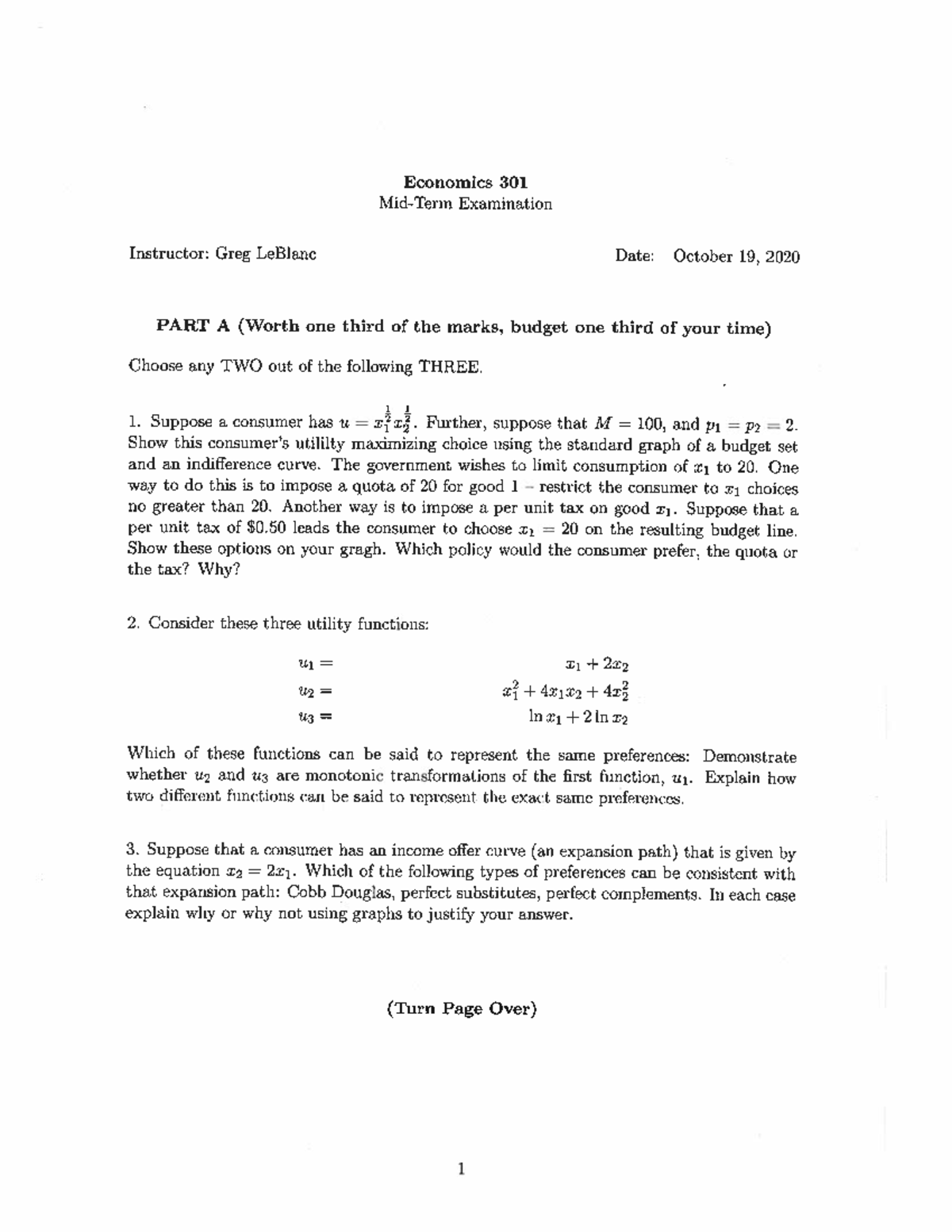 Econ 301 A B Midterm Fall 2020 - ECON 301 - Studocu