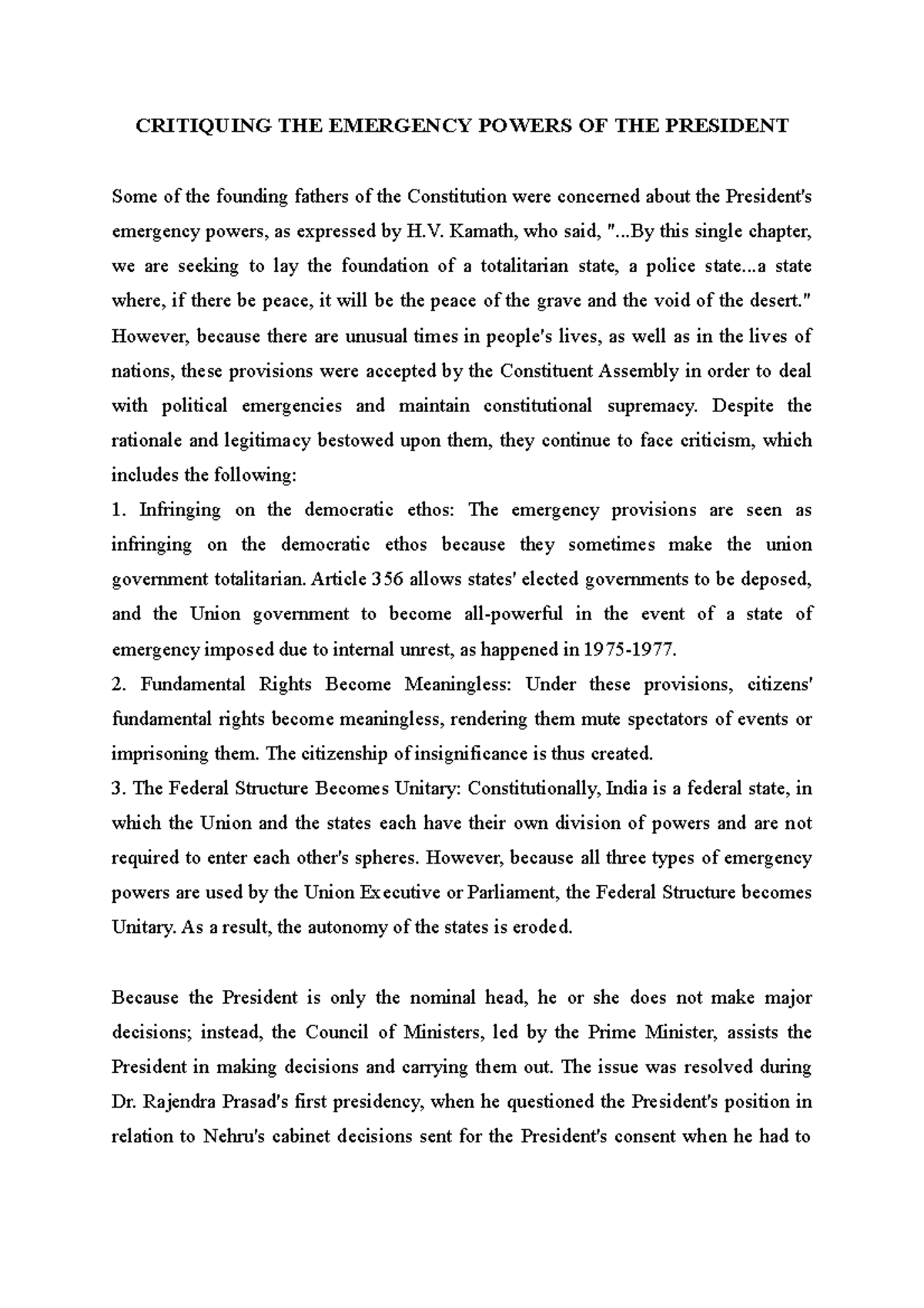 Critiquing THE Emergency Powers OF THE President - CRITIQUING THE ...