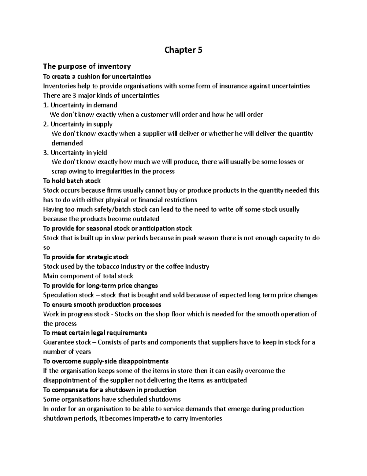 Chapter 5 - Summary Business management - Chapter 5 The purpose of ...