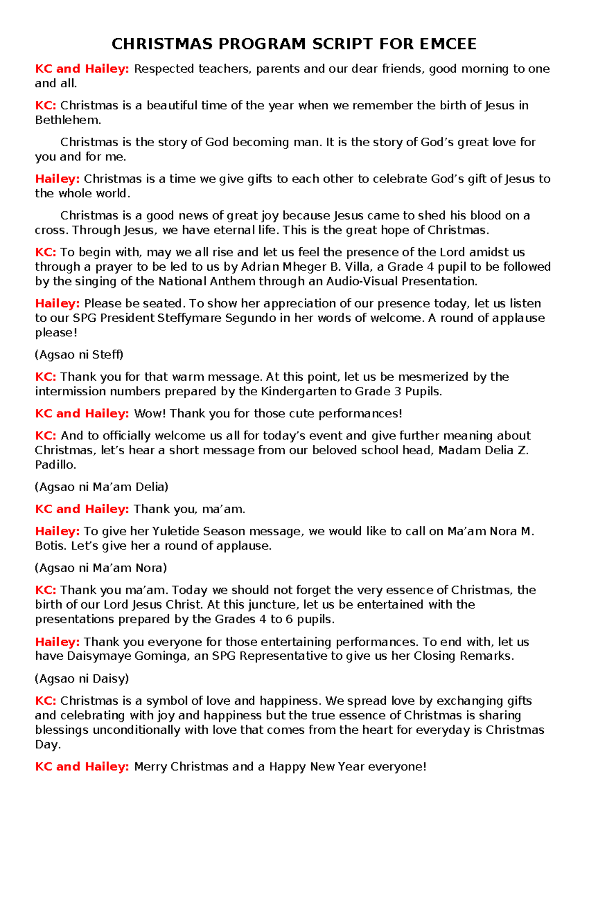 Christmas Program Script FOR Emcee - CHRISTMAS PROGRAM SCRIPT FOR EMCEE ...