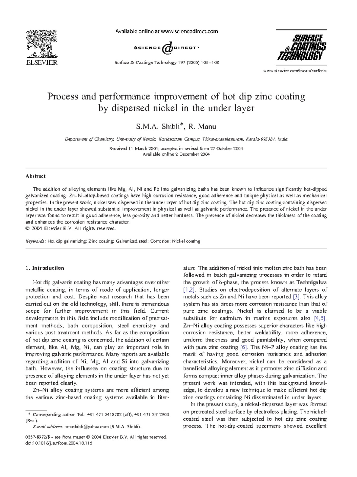 2005 , Process and performance improvement of hot dip zinc coating - M ...