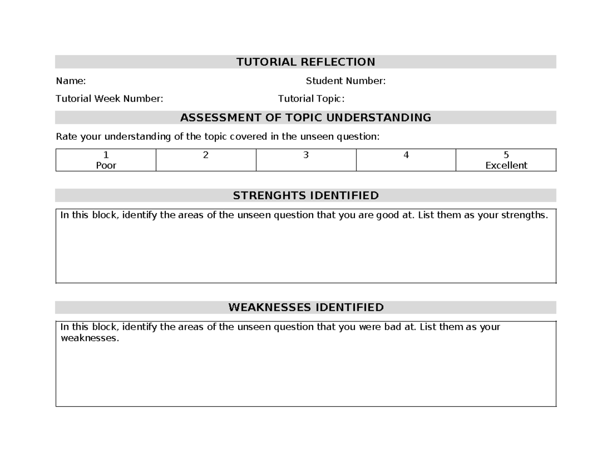 how to Tutorial reflection - TUTORIAL REFLECTION Name: Student Number ...