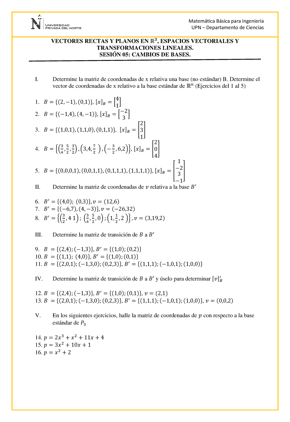 Hp Matriz Cambio De Base Matemtica Bsica Para Ingenier A Upn Departamento De Ciencias