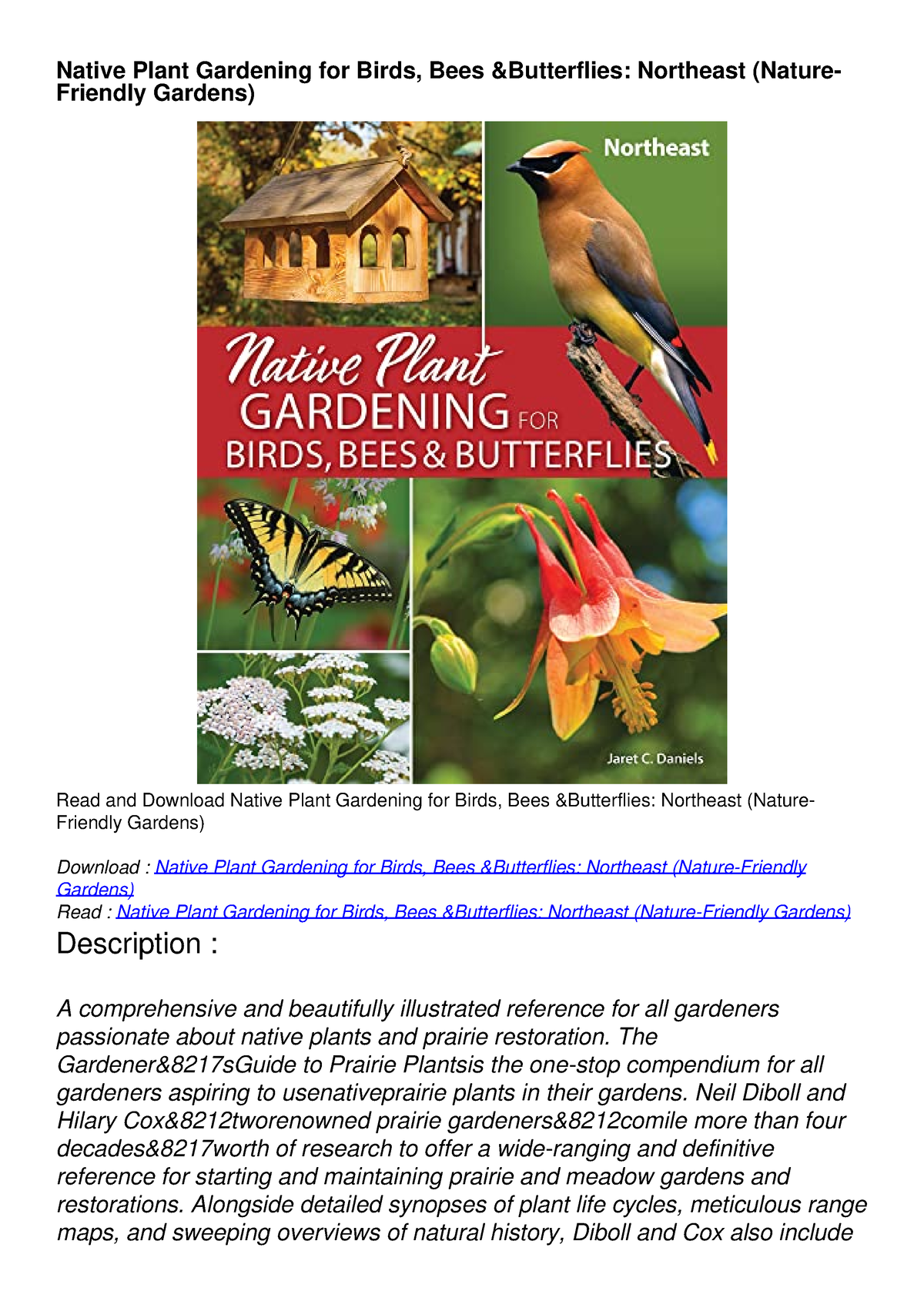 Native Plant Gardening For Birds Bees Butterflies Northeast Nature ...